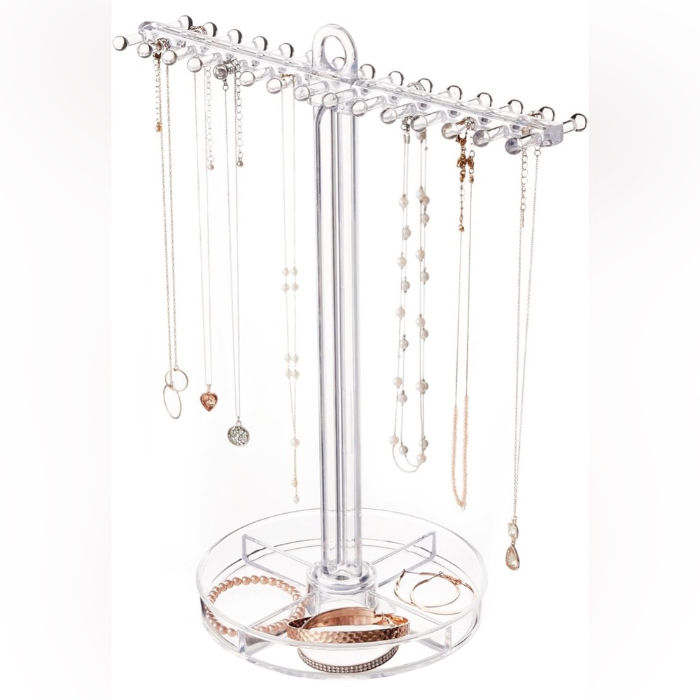 Stori Clear Plastic Necklace Holder And Divided Jewelry Tray